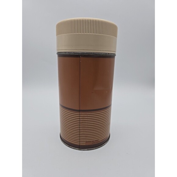 Vintage King-Seeley Metal Thermos 10 oz  Wide Mouth Tan & Brown Striped #6263 - Picture 3 of 12